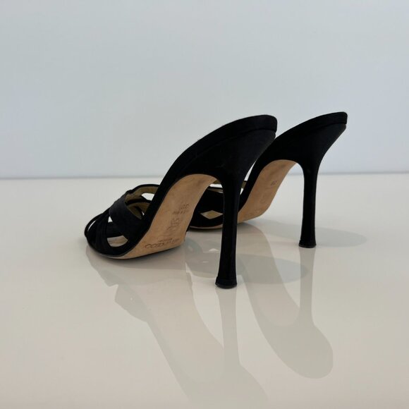 JIMMY CHOO BLACK SILK SATIN SLIDE SANDALS SIZE IT 38 / US 8 - Picture 12 of 16